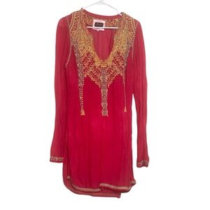 Johnny Was Biya Embroidered Silk and Linen Tunic Size Small